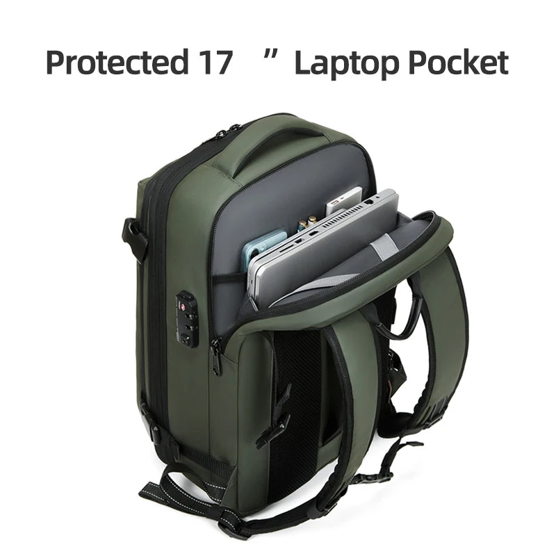 Men Travel Backpack 17 Inch Vacuum Compression Laptop Backpack Extended Large Capacity School Backpack Hiking Business Backpack