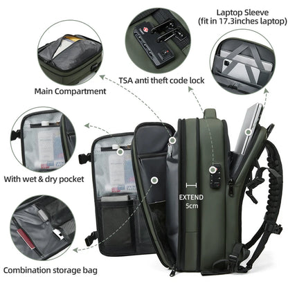Men Travel Backpack 17 Inch Vacuum Compression Laptop Backpack Extended Large Capacity School Backpack Hiking Business Backpack